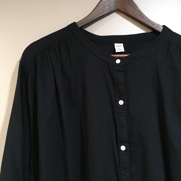 Old Navy Mandarin Collar Button Up Swing Blouse Womens XXL Tall Black Minimalist - Picture 2 of 12